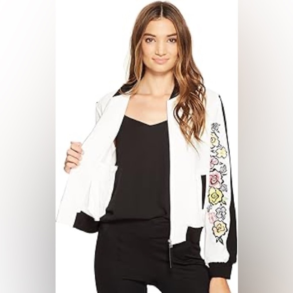 XOXO Women's Floral Embroidered Bomber Jacket - Size XL